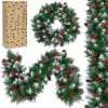 Рождественская гирлянда Springos CA1446 110 см искусственная гирлянда с шишками и рябиной, зелёная с эффектом инея
