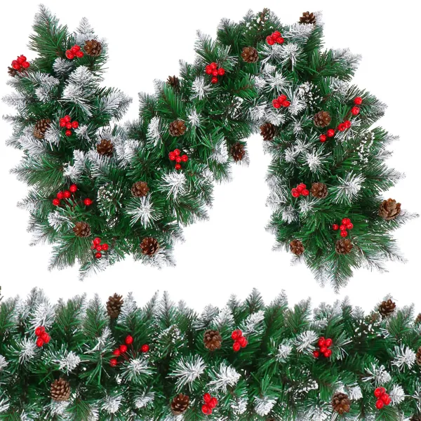 Kalėdinė girlianda Springos CA1446 110 cm dirbtinė girlianda su kankorėžiais ir šermukšnio uogomis, žalia