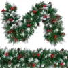 Christmas garland Springos CA1446 110 cm artificial garland with pinecones and rowan berries, green with frosted effect