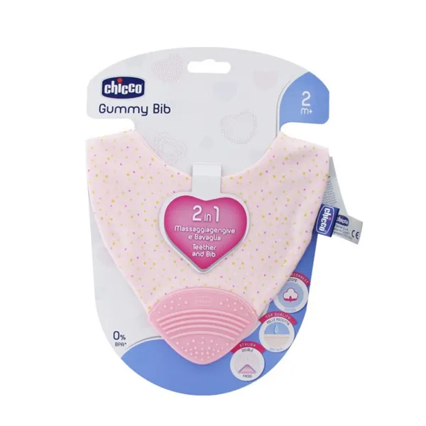 Chicco Gummy Bib Teething Ring with Bib 2 In 1 Pink 2m+