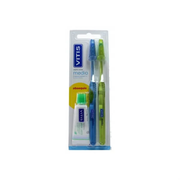 Vitis Toothbrush Medium Two Pack + Toothpaste Vtis 15ml