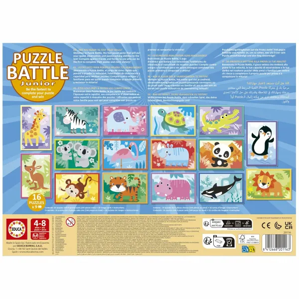 Puzle un domino komplekts Educa Battle Jr Animales 144 Daudzums