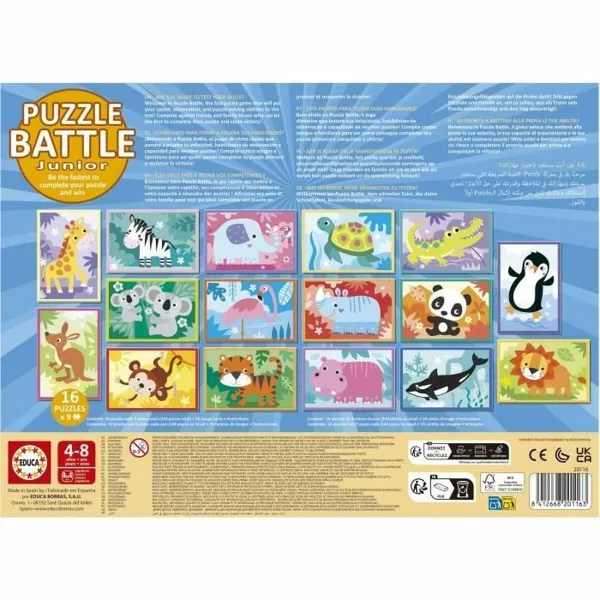 Puzle un domino komplekts Educa Battle Jr Animales 144 Daudzums