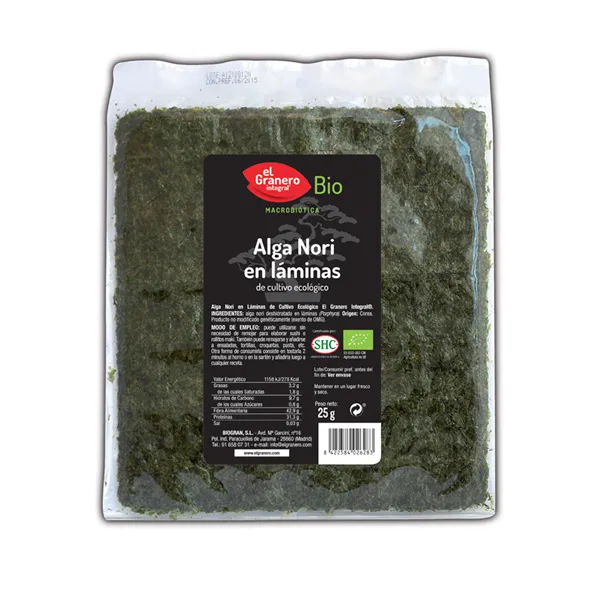 Granero Alga Nori En Laminas Bio 25g