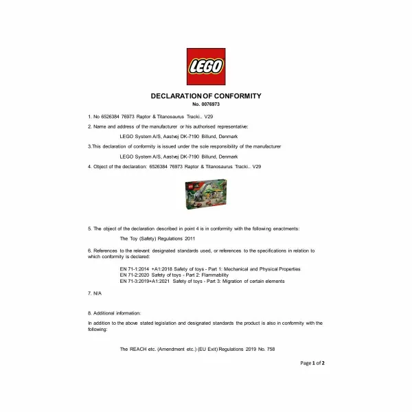 Celtniecības Komplekts Lego JURASSIC WORLD 76973 Raptor & Titanosaurus Tracking Mission