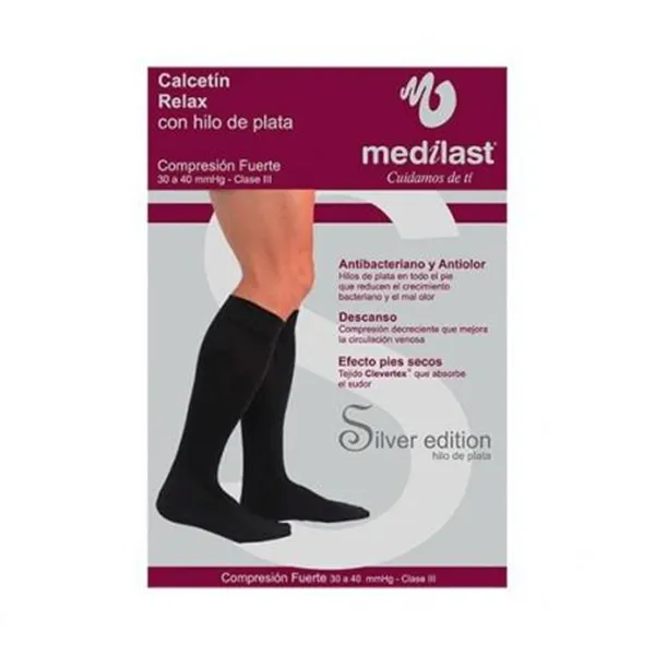 Calcetín Medilast Fuerte Silver Negro Extra Grande