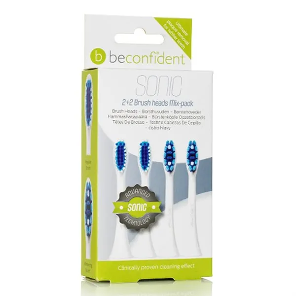 Beconfident Sonic Whitening & Regular Brush Heads White 2+2 Units