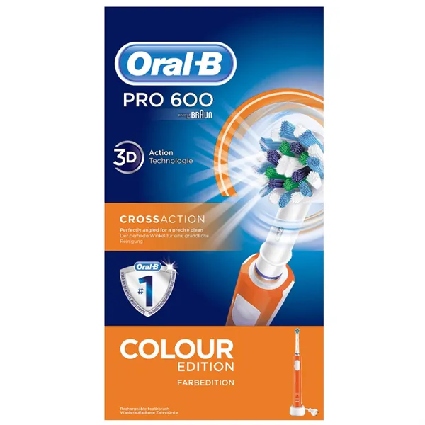 Oral-B Pro 600 CrossAction Electric Toothbrush Rechargeable Powered By Braun Orange