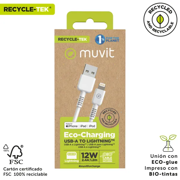 USB-Lightning Kaabel Muvit for Change Valge 1,2 m