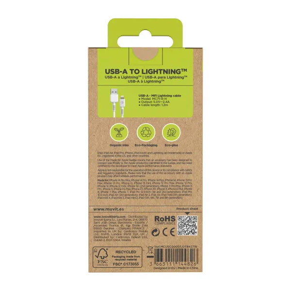 USB-Lightning Kaabel Muvit for Change Valge 1,2 m