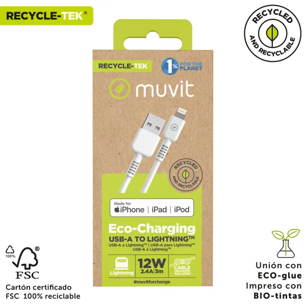USB - Lightning kaapeli Muvit for Change Valkoinen