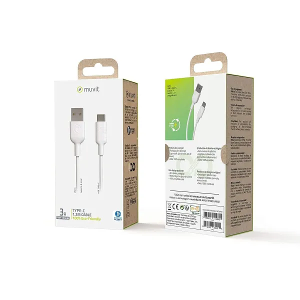 USB A - USB-C Kaabel Muvit Valge 1,2 m