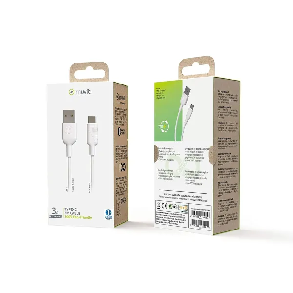 USB A - USB-C Kaabel Muvit Valge 3 m