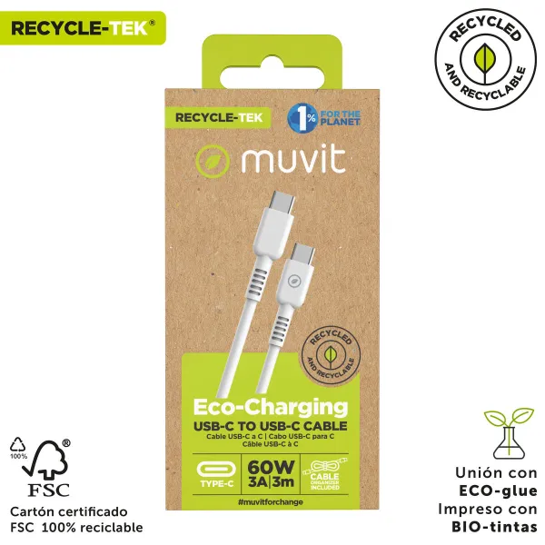 USB-C - USB-C Kaabel Muvit for Change Valge 3 m