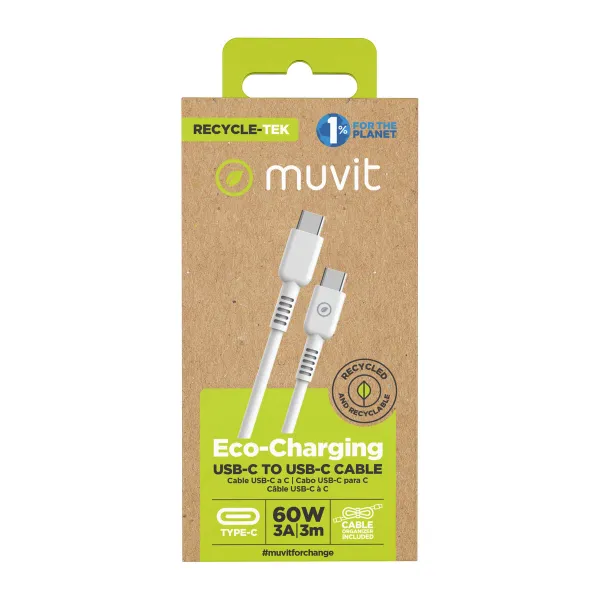 USB-C - USB-C Kaabel Muvit for Change Valge 3 m