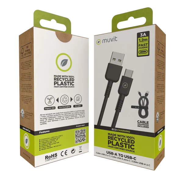 USB - Lightning kaapeli Muvit for Change Musta 1,2 m