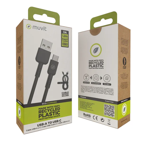 USB - Lightning kaapeli Muvit for Change Musta 1,2 m