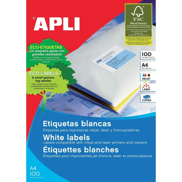 Клейкие этикетки Apli 1264 100 Листья 210 x 148 mm Белый