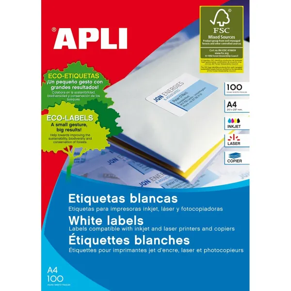 Liimat/etiketit Apli 581288 100 Levyt 97 x 42,4 mm Akryyli Paperi 100 Kappaletta