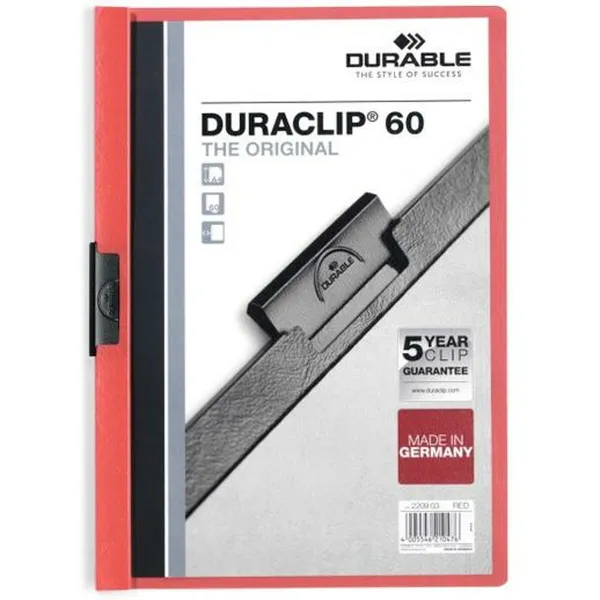 Aplankas dokumentams Durable Duraclip 60 Raudona Skaidrus A4 25 Dalys