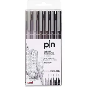 Постоянный маркер Uni-Ball PIN-200(S) Чёрный Серый Разноцветный 6 Предметы