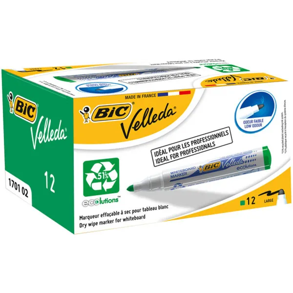 Liitutaulutussit Bic Velleda Ecolutions 1701 Vihreä (12 Kappaletta)