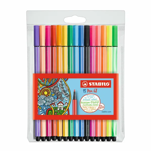 Žymeklių rinkinys Stabilo Pen 68 Standard + Neon 15 Dalys Spalvotas