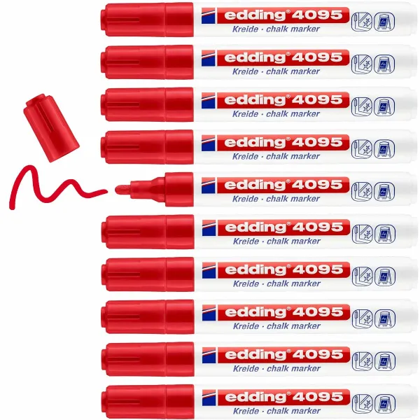 Šķidrie krīta marķieri Edding 4095 Sarkans (10 gb.)