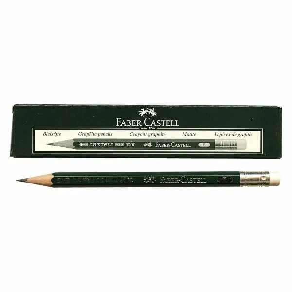 Lyijykynä ja pyyhekumi Faber-Castell 9000 B Kuusikulmainen B (3 osaa)