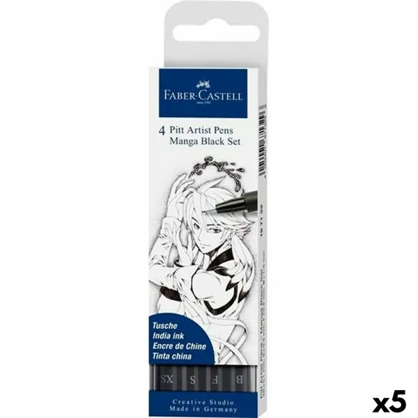 Žymeklių rinkinys Faber-Castell Pitt Artist Komiksai, piešimas ir manga dėklu Juoda (5 vnt.)