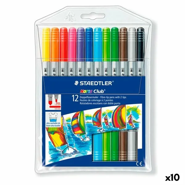 Flomasteru Komplekts Staedtler Noris Club Ar diviem galiem Daudzkrāsains (10 gb.)