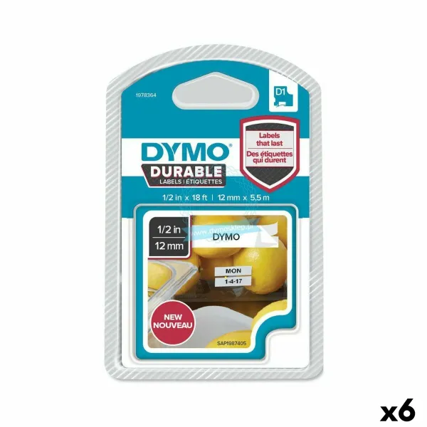 Термотрансферная лента Dymo Белый Чёрный 12 x 5,5 mm (6 штук)