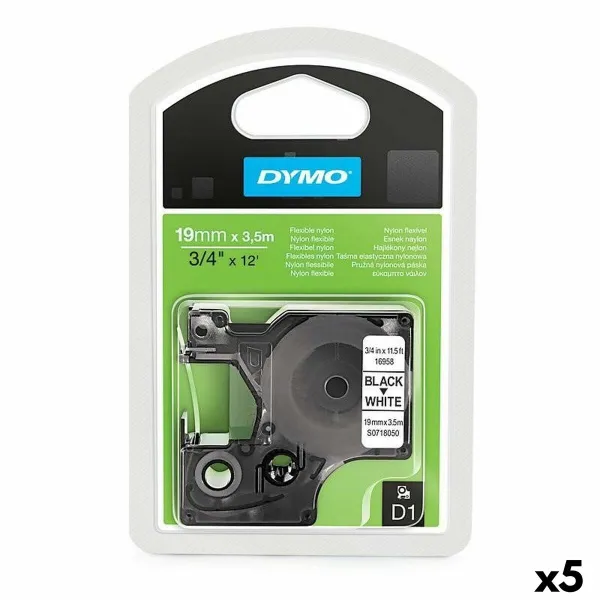 Siltuma pārneses lente Dymo D1 16958 Balts Melns 19 mm x 3,5 m (5 gb.)