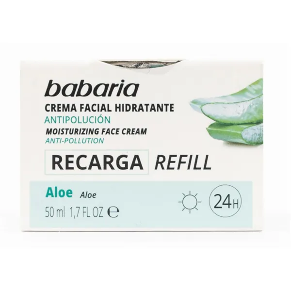 Babaria Aloe Vera Crema Facial Hidratante Anti-Polución Vegano Relleno 50ml