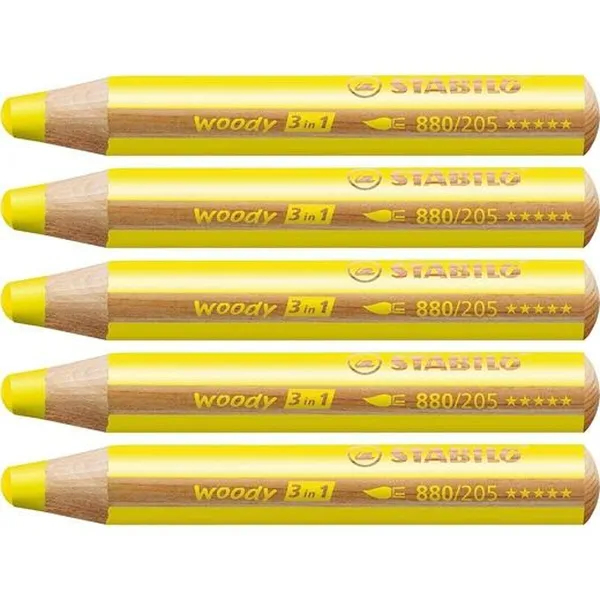 Spalvoti pieštukai Stabilo Woody Geltona 3 viename (5 vnt.)