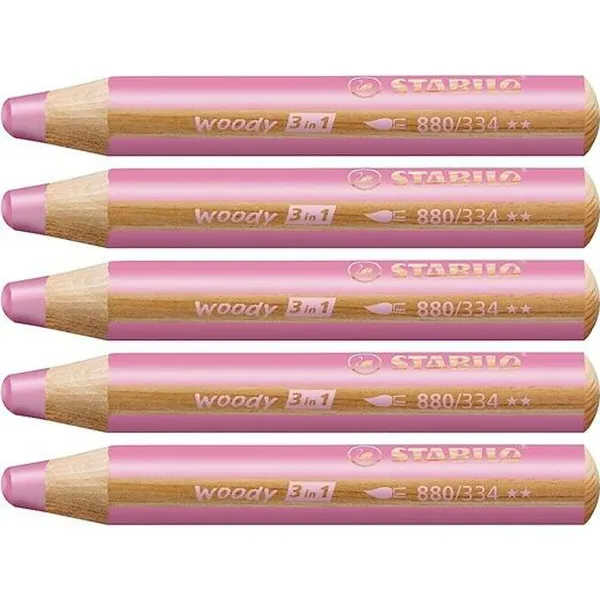 Krāsainie zīmuļi Stabilo Woody Rozā 3-vienā (5 gb.)