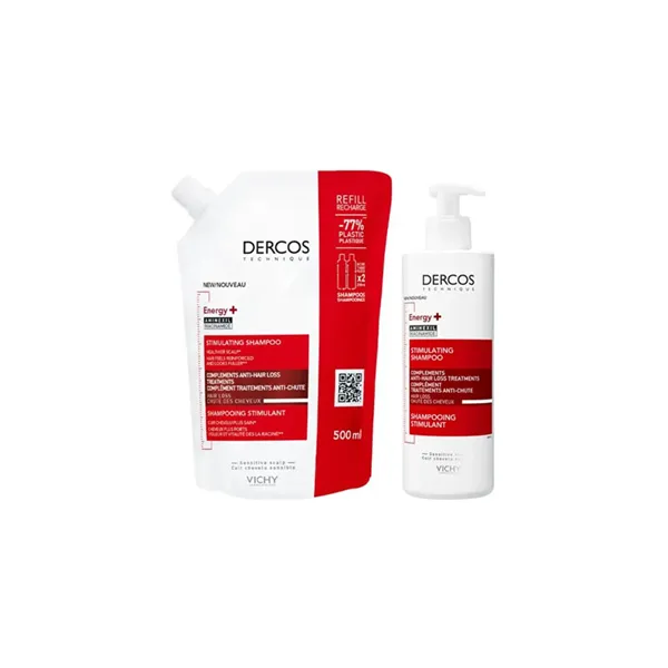 Vichy Dercos Energising Shampoo 400ml+Refill 500ml Set 2 Pieces 