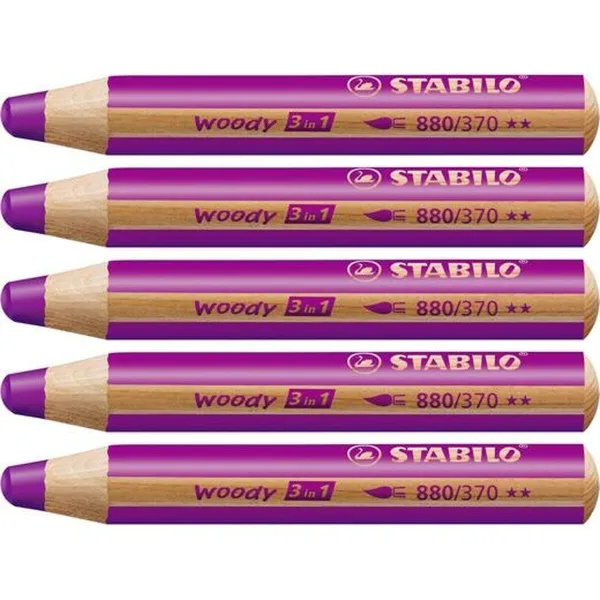 Spalvoti pieštukai Stabilo Woody Alyvinė 3 viename (5 vnt.)