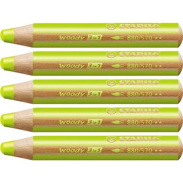Цветные карандаши Stabilo Woody Зеленый 3-в-1 (5 штук)