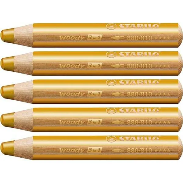 Spalvoti pieštukai Stabilo Woody Auksinis 3 viename (5 vnt.)