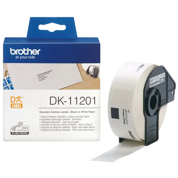 Etiketės spausdinimui Brother DK-11201 Balta 29 x 90 mm Juoda Juoda / balta (3 vnt.)