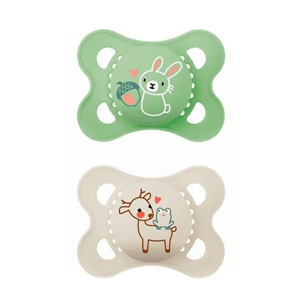 Mam Original Pure Silicone Pacifier 2-6 Months Green/Beige Smooth - 2 Units