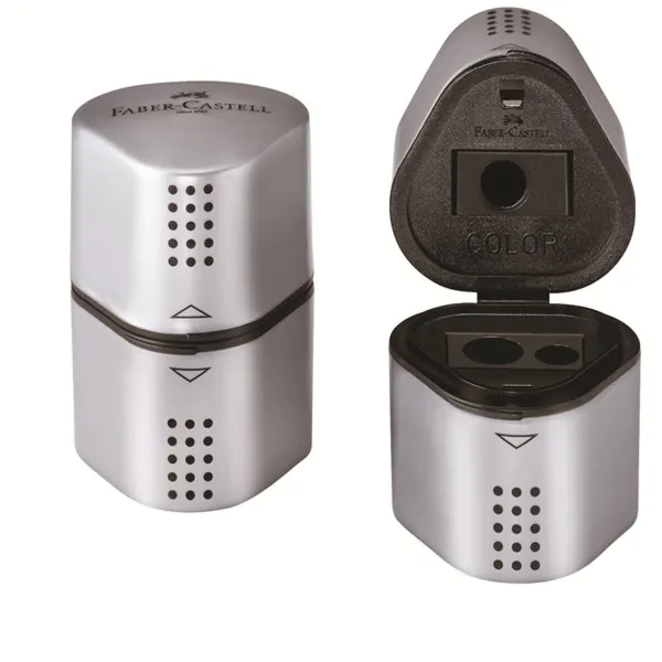 Точилка Faber-Castell Grip 2001 3-в-1 Серебристый Металл (10 штук)