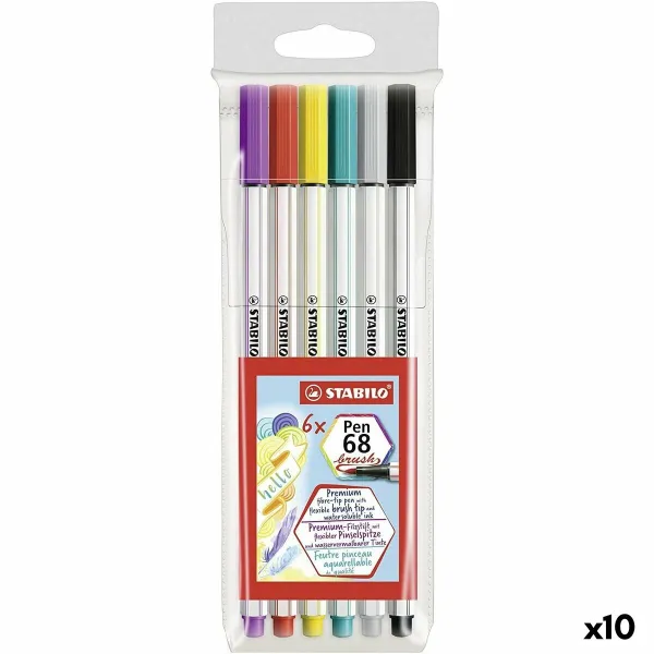 Набор маркеров Stabilo Pen 68 Brush Разноцветный (10 штук)