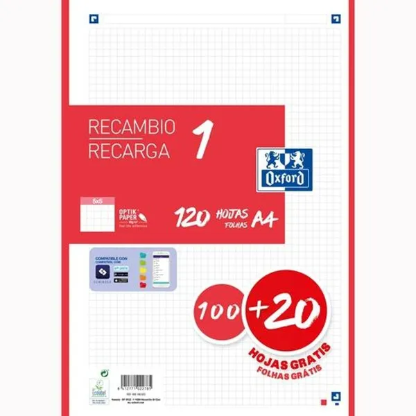 Režģa loksnes Oxford Classic Sarkans A4 120 Loksnes Aizstāšana (13 gb.)