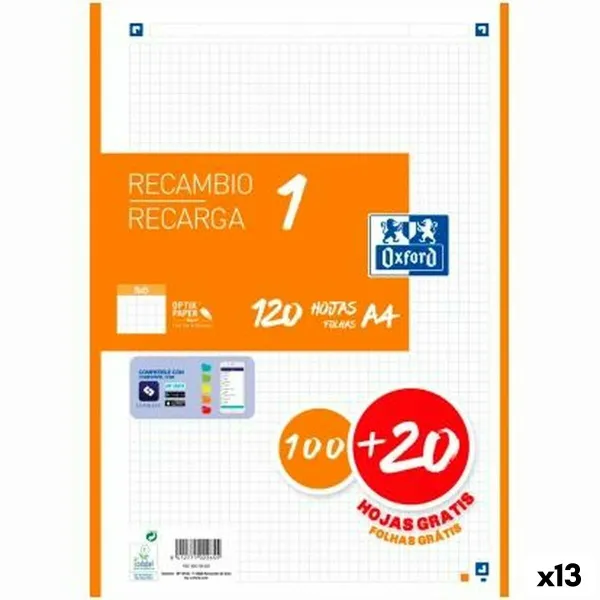 Tinklelio lakštai Oxford Classic Oranžinė A4 120 Paklodės Atsarginė dalis (13 vnt.)