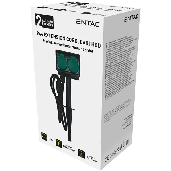 Garden Socket Extension Cord O1S 2 Sockets 1.5m IP44