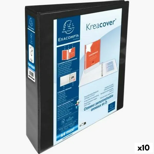 Gredzenveida stiprinājums Exacompta Kreacover Melns A4+ Personalizējams (10 gb.)