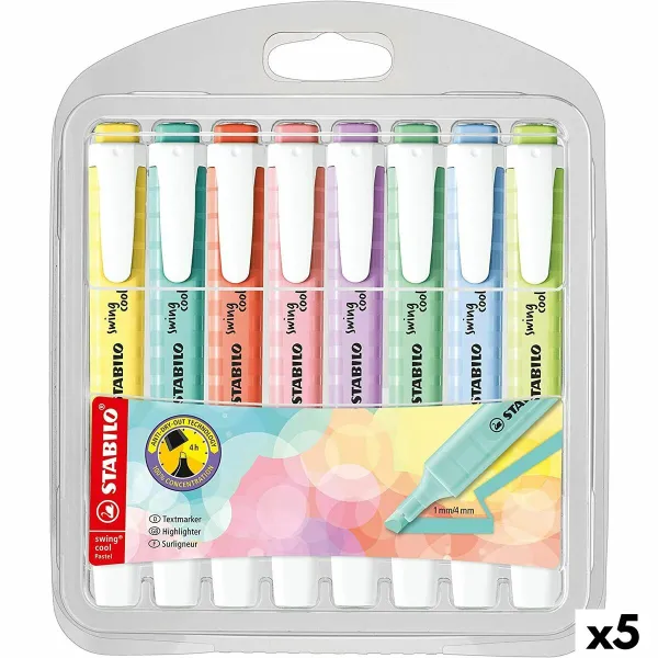 Šviečiančių markerių rinkinys Stabilo Swing Cool Pastel Spalvotas (5 vnt.)
