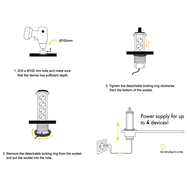 Socket Extension Cord Vertical 4 Sockets 1.5m 3G1.5